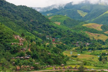 Sapan Köyü 'nün manzarası, Bo Kluea Bölgesi, Nan Eyaleti, Tayland. Sapan, orman ve tarlalarla çevrili huzurlu bir köydür.