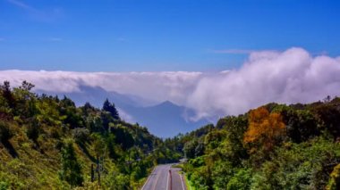 Doi Inthanon Ulusal Parkı 'nda, Chiang Mai Tayland' da hareket eden sislerin zaman aşımına uğraması. Zaman aşımına uğramış doğa manzaraları sabah vakti.