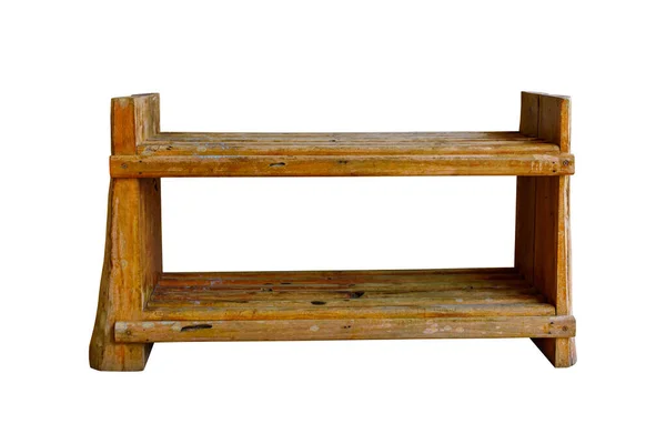 Empty Wooden Shelf Vintage Isolated Clipping Path — 图库照片