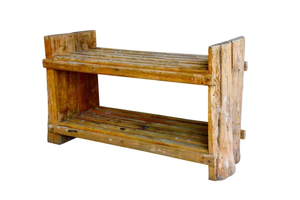 Empty Wooden Shelf Vintage Isolated Clipping Path — 图库照片