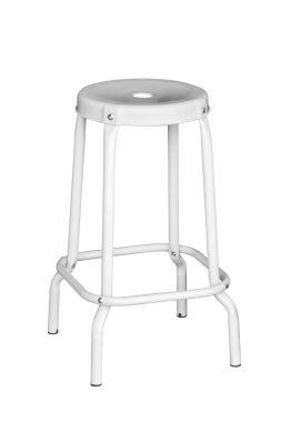 Beyaz arkaplanda izole edilmiş çelik tabure sandalyesi, kırpma yolu ile çalış