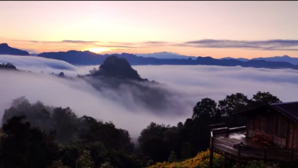 Time Lapse Video Morning Mist Baan Jabo Uitkijkpunt Meest Favoriete — Stockvideo