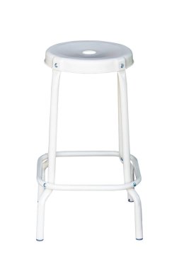 Beyaz arkaplanda izole edilmiş çelik tabure sandalyesi, kırpma yolu ile çalış