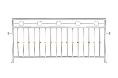 Paslanmaz çelik korkuluklar kesme yolu ile beyaz arkaplan üzerinde izole.