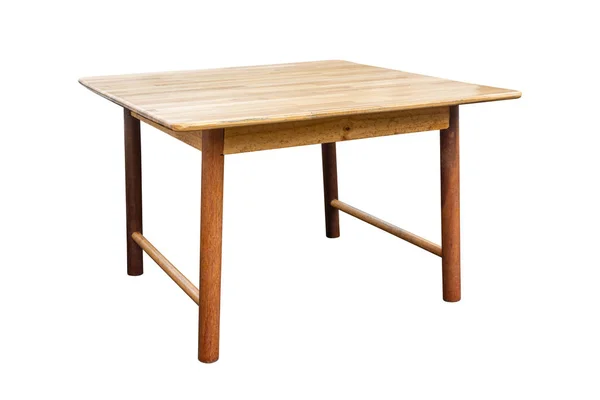 白い背景に隔離された木製のテーブルは クリッピングパスで動作します — ストック写真