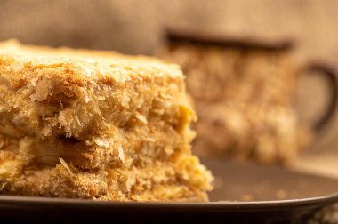 Tereyağlı katman kek, yakın plan, seçici odaklanma