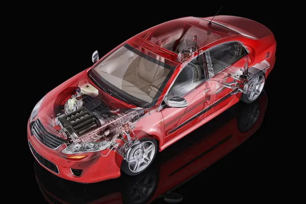 Generieke sedan auto gedetailleerde cutaway vertegenwoordiging, met ghost ef — Stockfoto