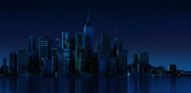 Cityscape modern binalar ve gökdelenler su ile genel