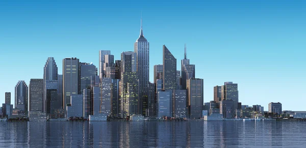Cityscape modern binalar ve gökdelenler su ile genel