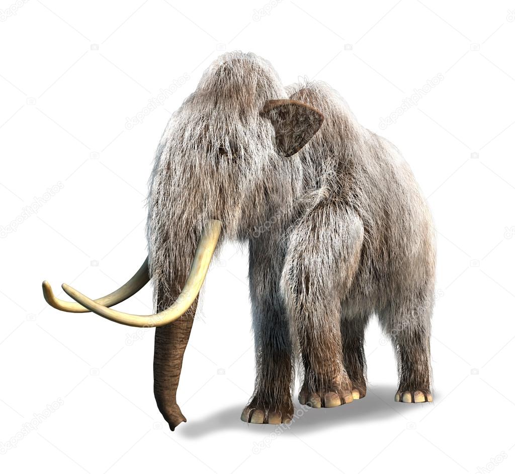 Photorealistic 3 D rendering of a Mammoth.