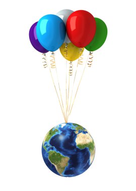 planet earth multicolors balon uçan bir avuç tarafından kaldırdı.