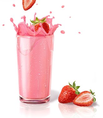o iki kişi ile bir milkshake bardak içine sıçramasına çilek
