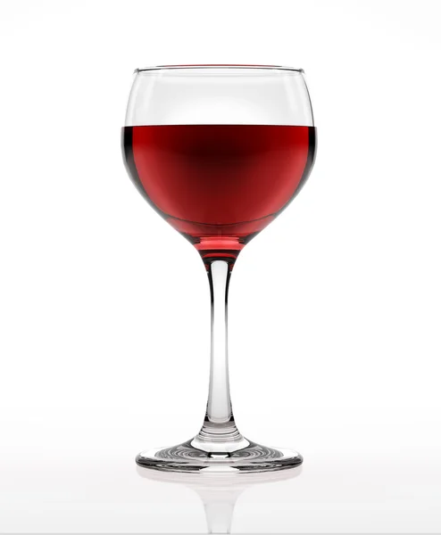 Red wine glass, on white surface and background, viewed from a s — Stock Photo, Image