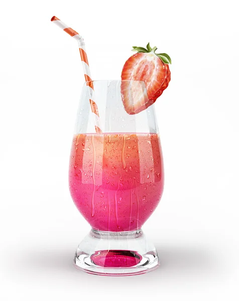 Aardbei drankje glas, met een half aardbei en een rietje. — Stockfoto