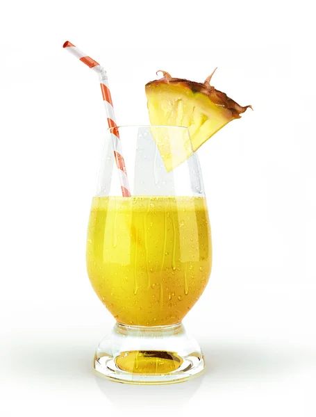 Pineapple drink glass, with a fruit chunk and straw. — Stock Photo, Image