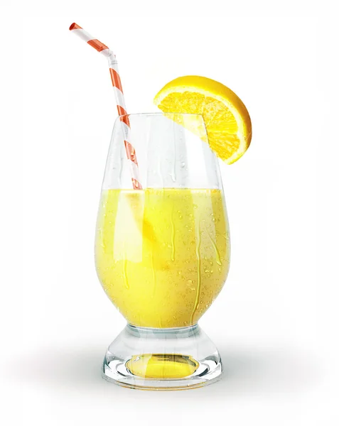 Lemon juice in a glass with straw and clove. — Stock Photo, Image
