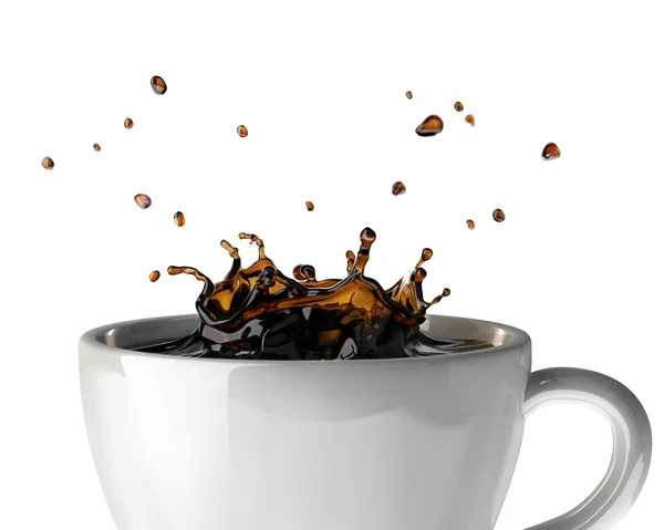 Corona di caffè spruzzata in tazza. Vista da vicino . — Foto Stock