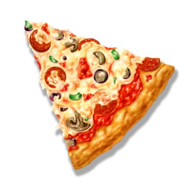 Pizza üçgen şekli, mozzarella peyniri ve çeşitli malzemeler