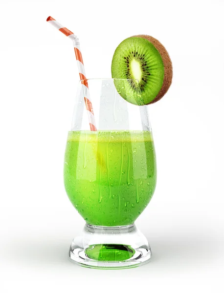 Kiwi drink glass, with a slice and straw. — Stock Photo, Image