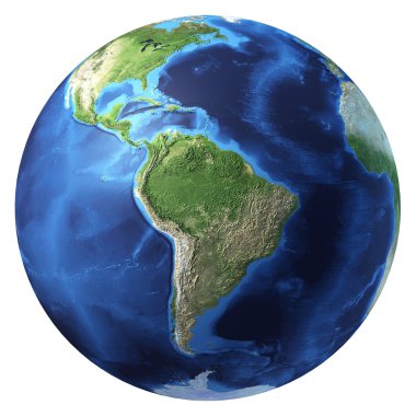 Dünya küresi, gerçekçi 3 d işleme. Güney Amerika görünümü.