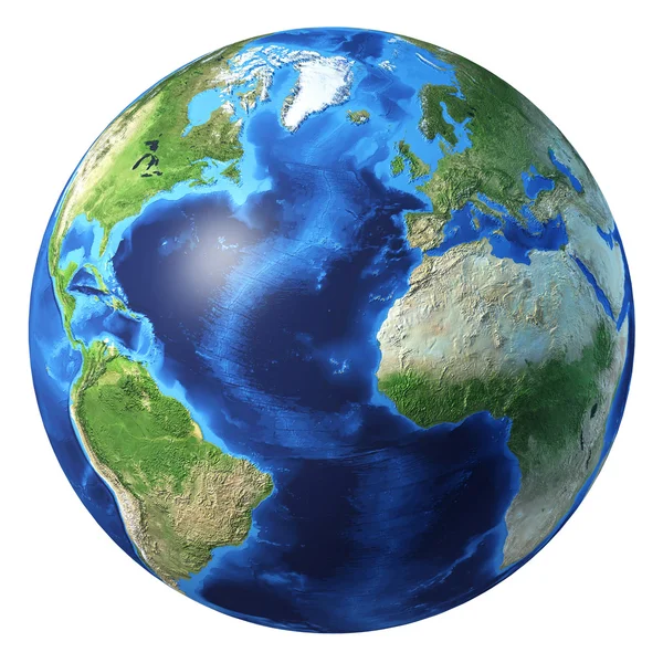 Earth globe, realistic 3 D rendering. Atlantic ocean view. — Stock Photo, Image