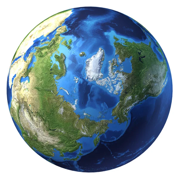 Earth globe, realistisch 3 d renderen. Arctische weergave (Noordpool). — Stockfoto