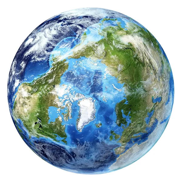 Earth globe, realistic 3 D rendering, with some clouds. — Stock Photo, Image