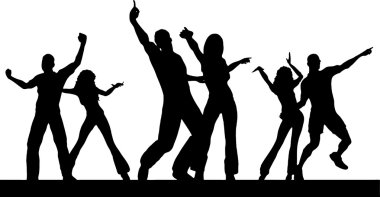  black silhouette illustration of a group dancing.