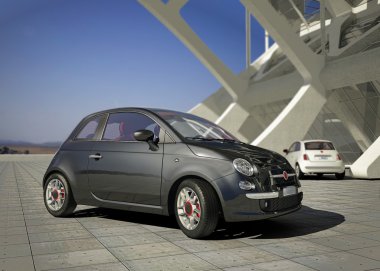 modern endüstriyel bina ortamı dışında Fiat 500 şehir otomobili