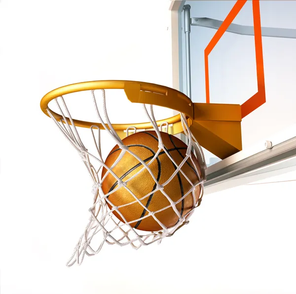 Basket ball centering the basket, close up view. — Stock Photo, Image