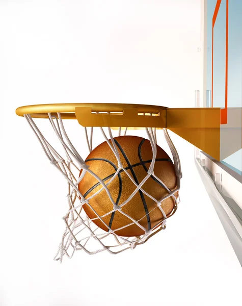 Basket ball centering the basket, close up view. — Stock Photo, Image