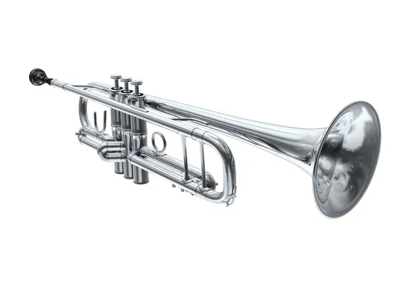 Silver trumpet, perspective view. — Stock Photo, Image