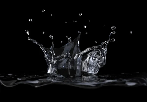 Water crown splash viewed from a side, on black background — Stock Photo, Image