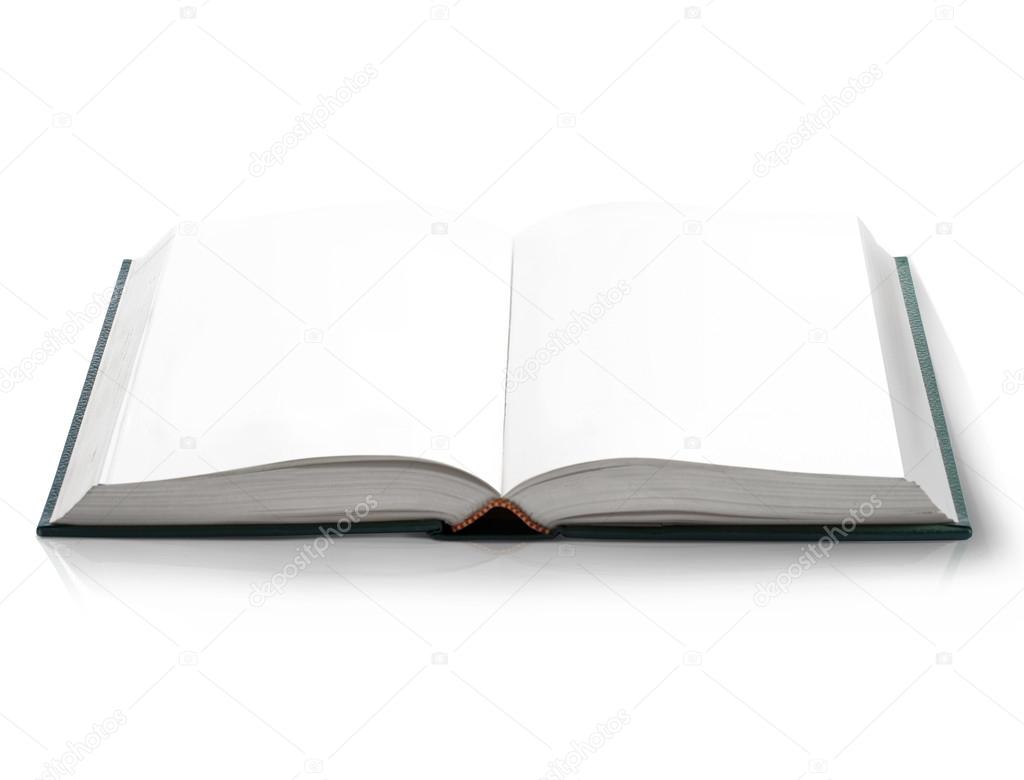 Open book with empty blank pages, viewed by bird eye perspective