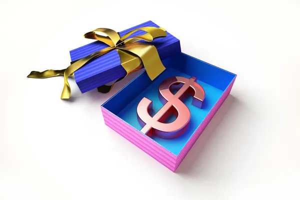 Caja de regalo abierta con cinta dorada , — Foto de Stock
