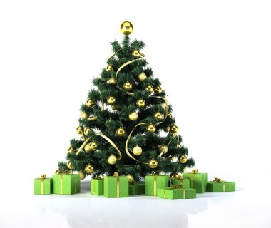 Noel ağacı süsleme ve altın top ile. Orada aşağıda