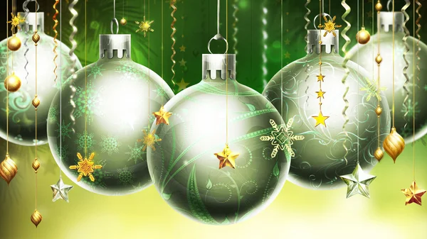 Christmass abstract green and yellow background with big silver — Stock Photo, Image