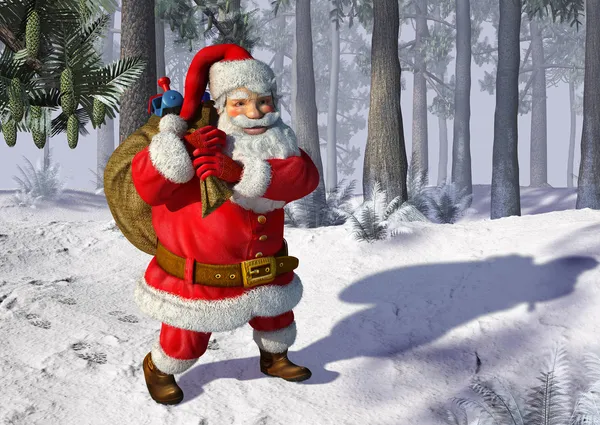 Weihnachtsmann geht auf Schnee. — Stockfoto