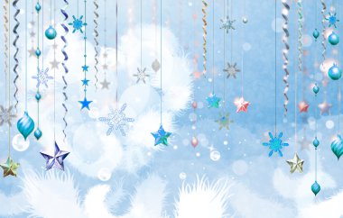 Sunni Noel arka plan asılı çeşitli süslemeler ile soyut.