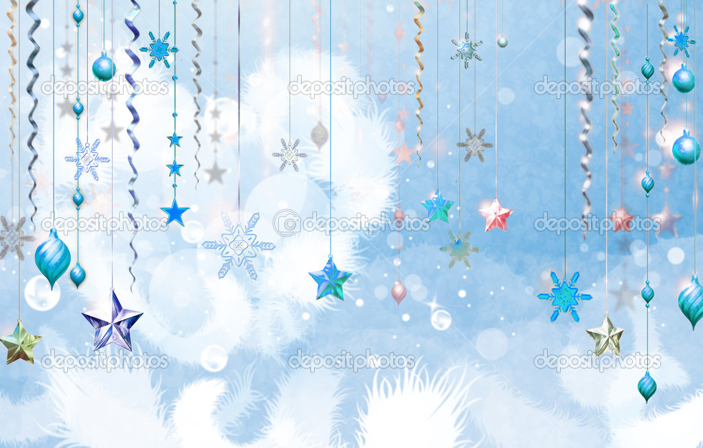 Christmass abstract background with several decorations hanging