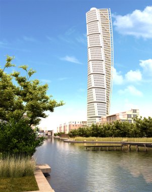 Turning torso gökdelen görünümü ışığında.