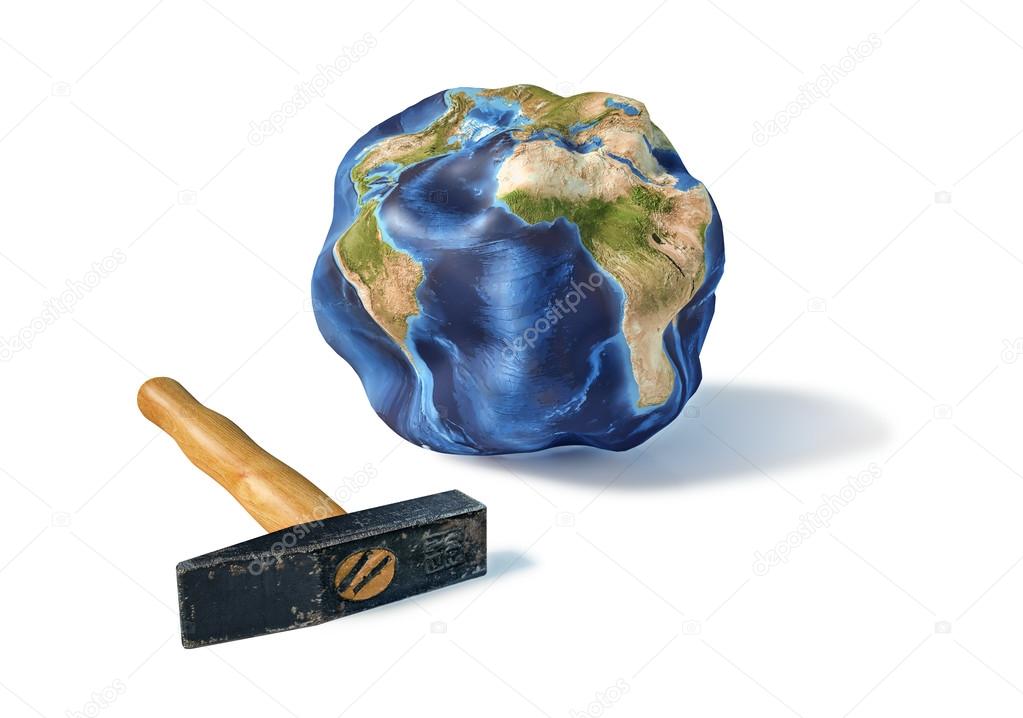 Planet earth smashed by a hammer.