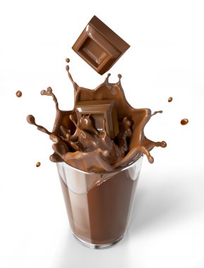 çikolatalı milkshake cam içine sıçramasına çikolata küpleri.