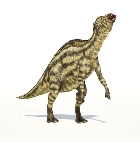 Δεινόσαυρος maiasaura, μικρό παιδί, φωτορεαλιστικές αναπαραστάσεις. — Φωτογραφία Αρχείου