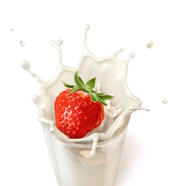 Fresa, vaso de leche — Foto de Stock