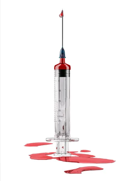 Ležela injekční stříkačka s krví — Stock fotografie