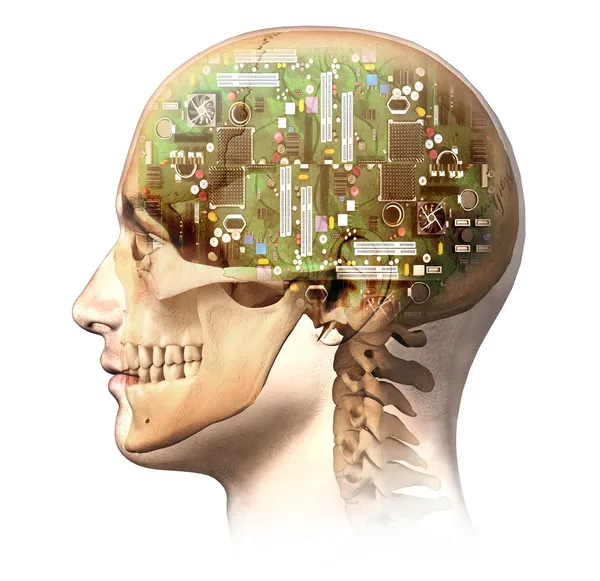 Circuito electrónico en la cabeza humana — Foto de Stock