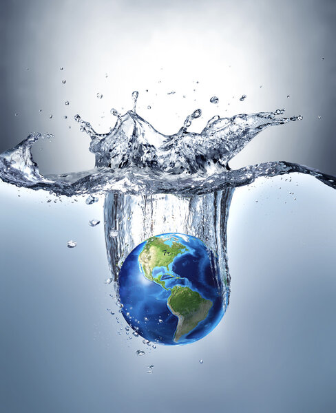 Planet Earth, splashing into water. 