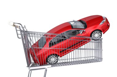 kırmızı araba ile süpermarket arabası