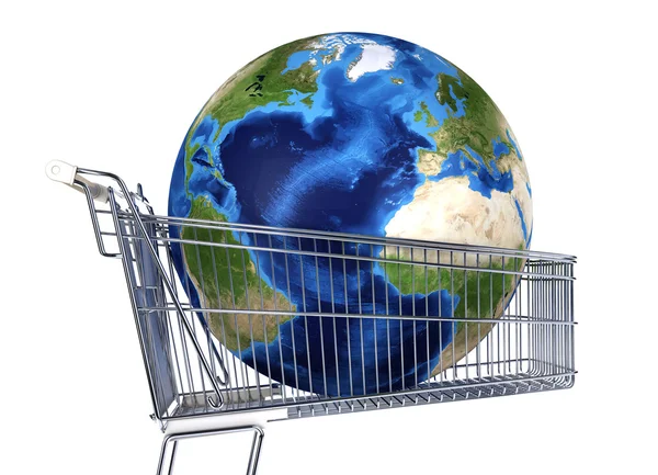 Planet Erde in Supermarkt-Einkaufswagen. — Stockfoto